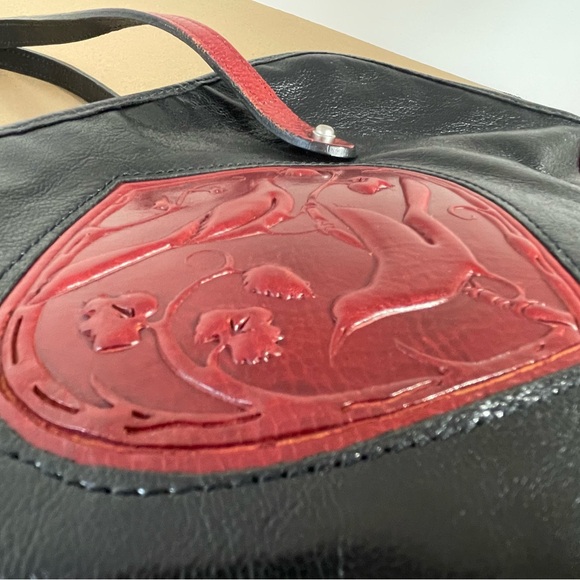 Handmade Turtle Ridge Black/Red Leather Shoulder Bag/Purse w Tooled Birds (Rare) - Picture 7 of 14